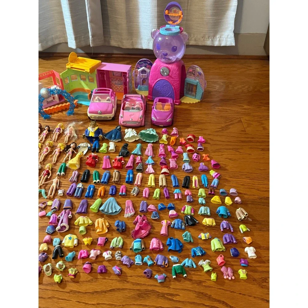 Polly Pocket Lot Including 21 Dolls, 150+ Accessories, 3 Cars, 1 House - EUC